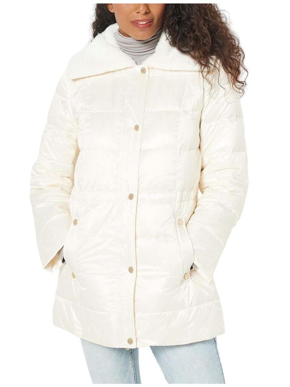 Dennis by Dennis Basso down fill puffer jacket with faux mink collar XL